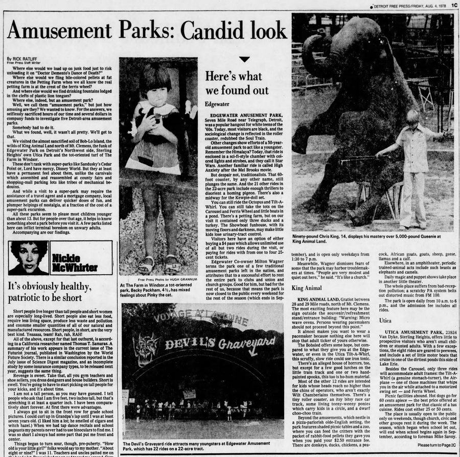 Aug 1978 article on mich amusement parks Edgewater Park, Detroit